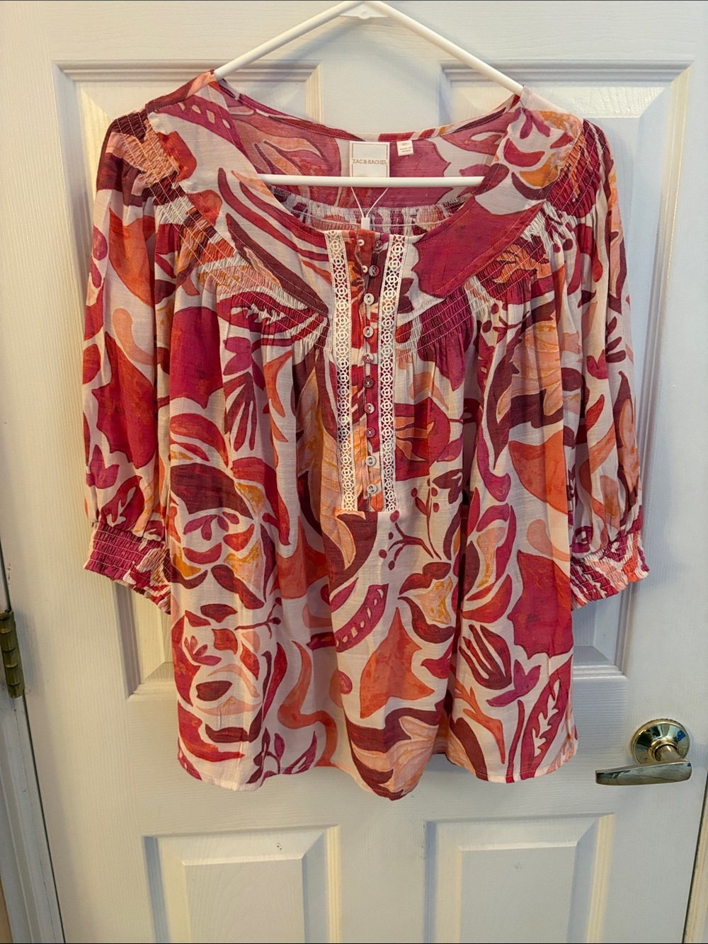 Zac & Rachel NWT Pink Orange Floral Peasant Blouse Boho look size XL